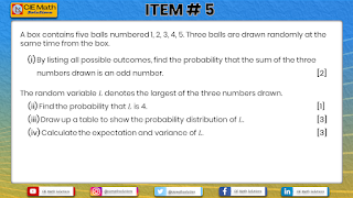 probability, discrete random variables, revisions, past paper items, CIE, ciemathsolutions, AS level mathematics, Probability and Statistics 1, random variable, permutation and combination, probability concepts, probability distribution table, notations, mean, expectation, variance, sum of probabilities, exhaustuve events