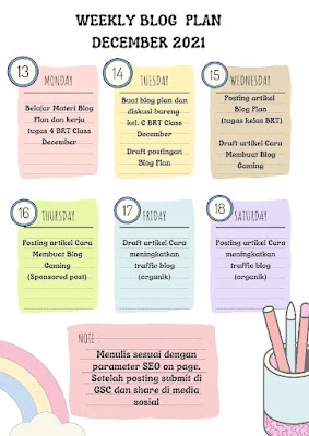 Weekly blog plan dibuat rencana blog selama sepekan