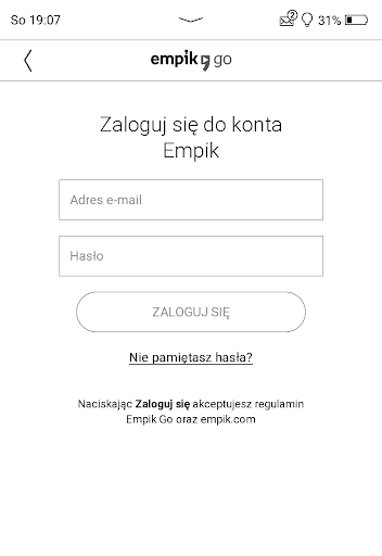 PocketBook InkPad Lite – ekran logowania aplikacji Empik Go