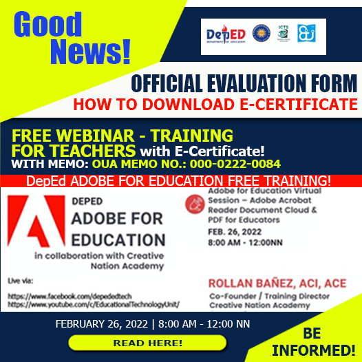Official Evaluation Form on DepEd Adobe for Education Virtual Session for Teachers | February 26, 2022 