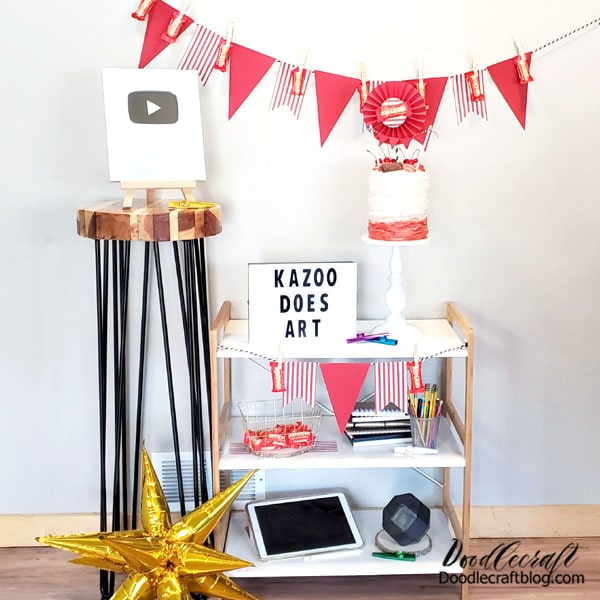 100 Grand YouTube Play Button Party! YouTube themed party with Kazoo Does Art as she celebrates her 100K subscribers play button or YouTube Creator Award! This party just had to showcase the 100 Grand--the red and white packaging match YouTube perfectly and the fact that Kazoo got the 100K subscriber button.  It is just too perfect!