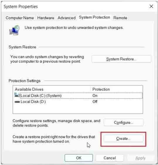 استعادة النظام في Windows 11