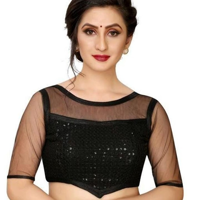 Beautiful black and golden blouse with three fourth net sleves