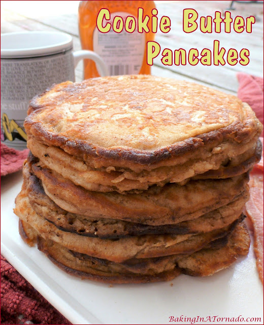 Cookie Butter Pancakes, these fluffy pancakes boast a hint of warm spicy flavors. |Recipe developed by www.BakingInATornado.com | #recipe #breakfast