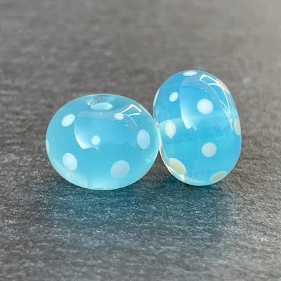 Handmade lampwork glass beads in Creation is Messy Aquamarine Ice Milky and Misty