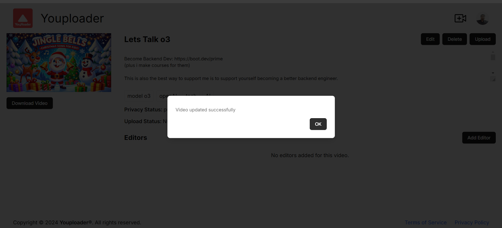 Editor can download the video, edit and update video and thumbnail.