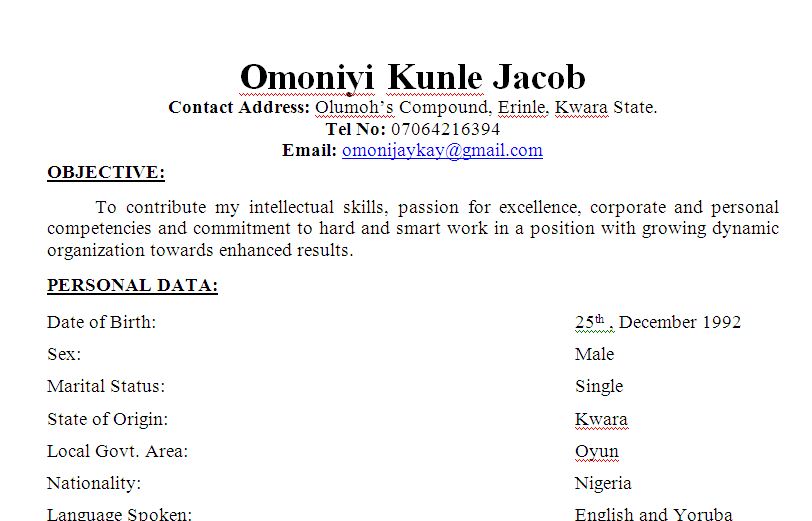 Omoniyi Kunle Jacob's CV