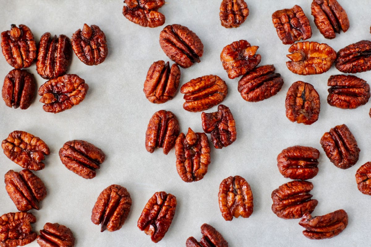 Pecan halves after frying.