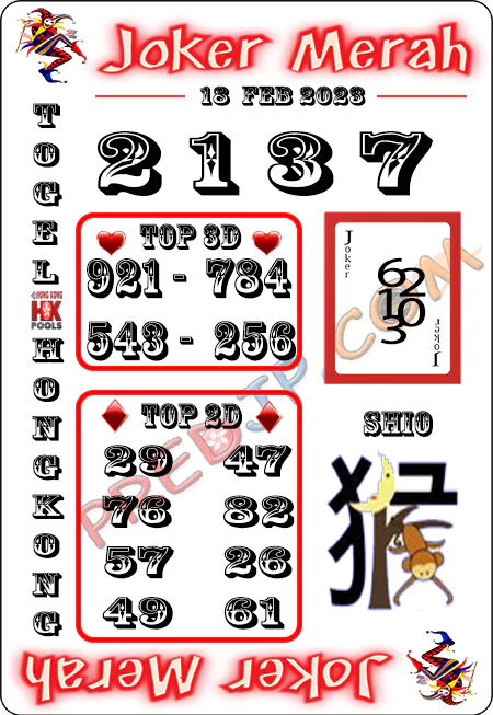 Prediksi Joker Merah Hongkong Sabtu 18 Februari 2023