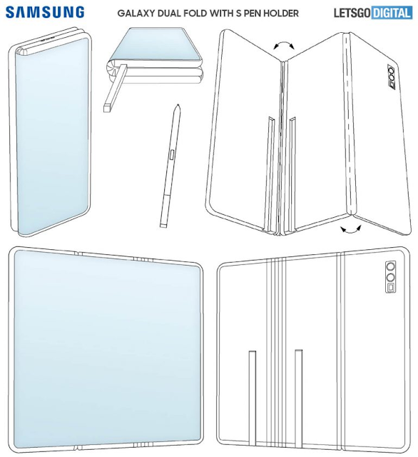 يظهر هاتف Samsung Galaxy Dual Fold مع دعم S Pen في براءة الاختراع الجديدة