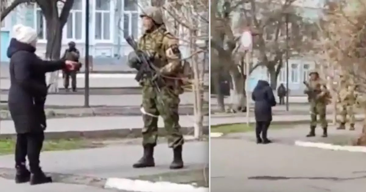 Woman In Ukraine Is Praised As Hero After Confronting Heavily Armed Russian Soldier