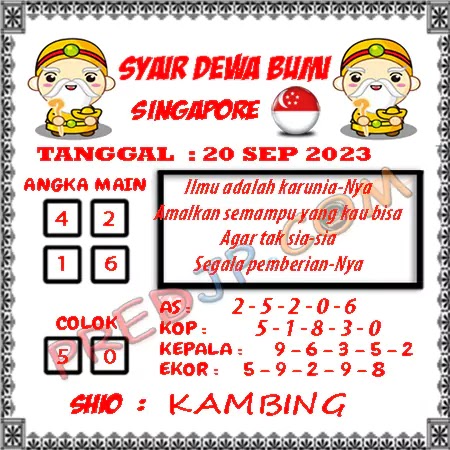 Prediksi Dewa Bumi Togel Singapura Rabu 20 September 2023