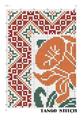 Orange lily flower Art nouveau cross stitch embroidery pattern