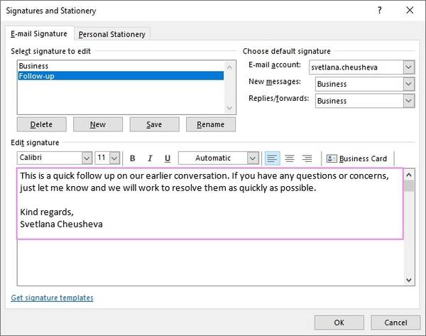 إنشاء قالب بريد إلكتروني في Outlook