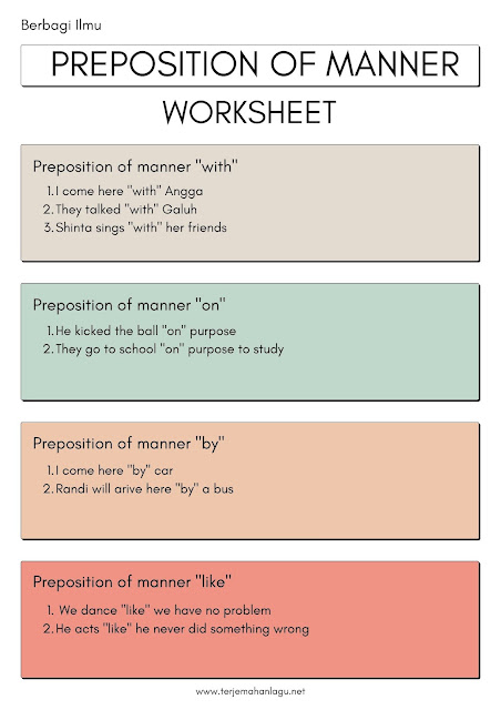 Preposition of Manner Worksheet