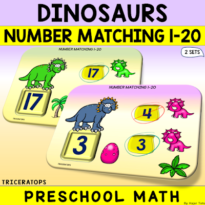 Number Recognition 1 to 20 Dinosaurs Triceratops Kindergarten