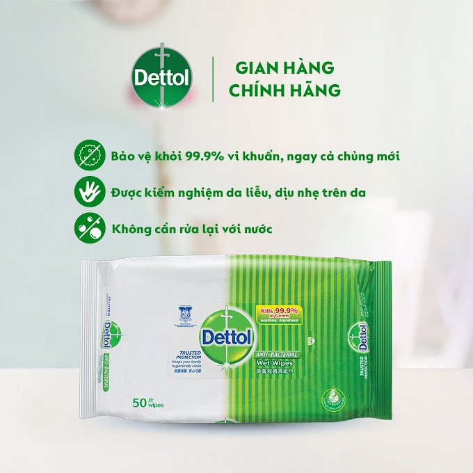 Mall Shop [ dettol.officialstore ] [Mã FMCGMALL giảm 8% đơn từ 250K] Combo 3 khăn ướt Dettol kháng khuẩn