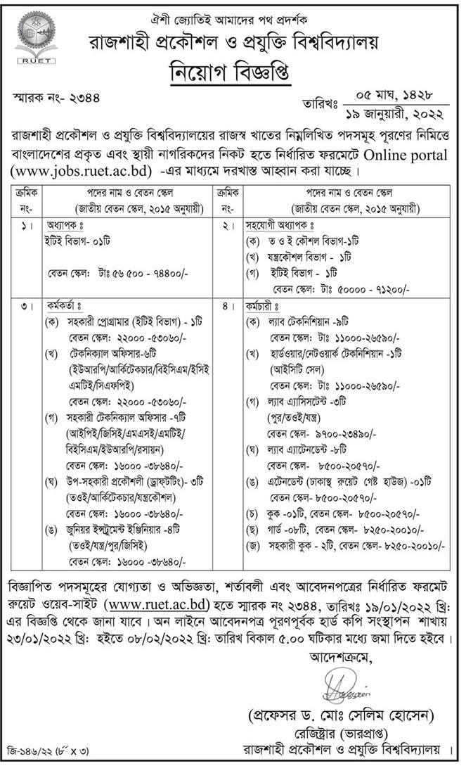 রাজশাহী প্রকৌশল ও প্রযুক্তি বিশ্ববিদ্যালয়ে নিয়োগ ২০২২ | ৮-২-২০২২ | Rajshahi University of Engineering & Technology RUET job circular 2022