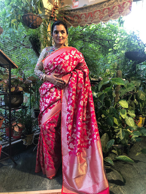 Ektara silk jangla jaal in a rich fucshia color