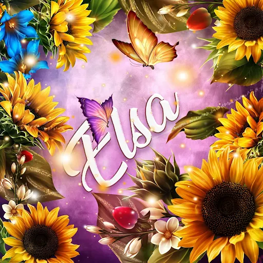 imágen con el nombre eloisa con fondo de girasoles y mariposas para descargar gratis