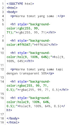 Contoh Program 5 Nilai Warna HTML