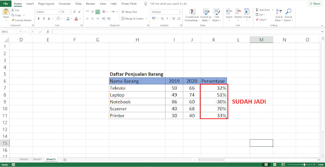 Cara Menghitung Persentase Kenaikan dan Penurunan di Microsoft Excel