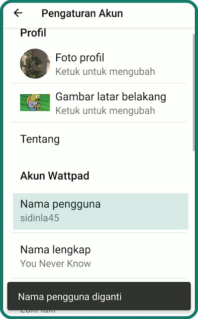 Nama pengguna wattpad berhasil diubah