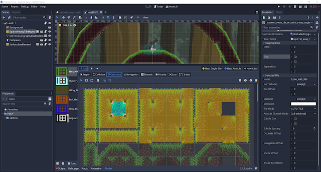 A screenshot of the Godot tileset editor showing collision shapes for the new tile-set.