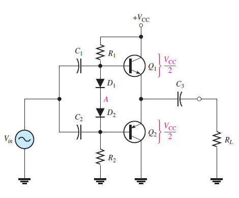 circuit diagram of push pull class B power with capacitive coupling
