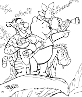 Winnie the Pooh-  Piglet, Rabbit, Aya, Kanga, Rowe COLORING PAGE