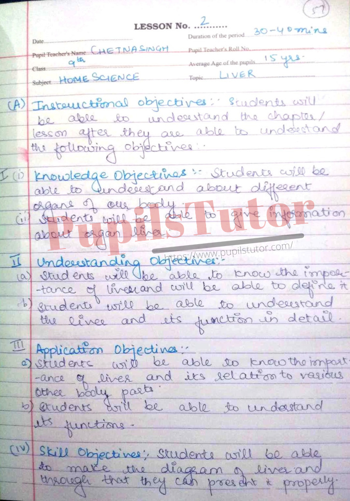 Home Science Lesson Plan For Class 8 To 11 On Functions Of Liver – (Page And Image Number 1) – Pupils Tutor