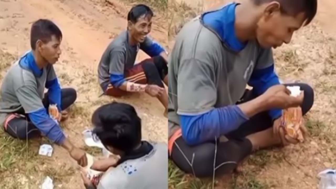 Viral Kuli Bangunan Makan Nasi Pakai Lauk Mie Instan Mentah, Videonya Mengiris Hati