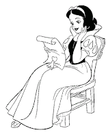 Snow White reading letter coloring page