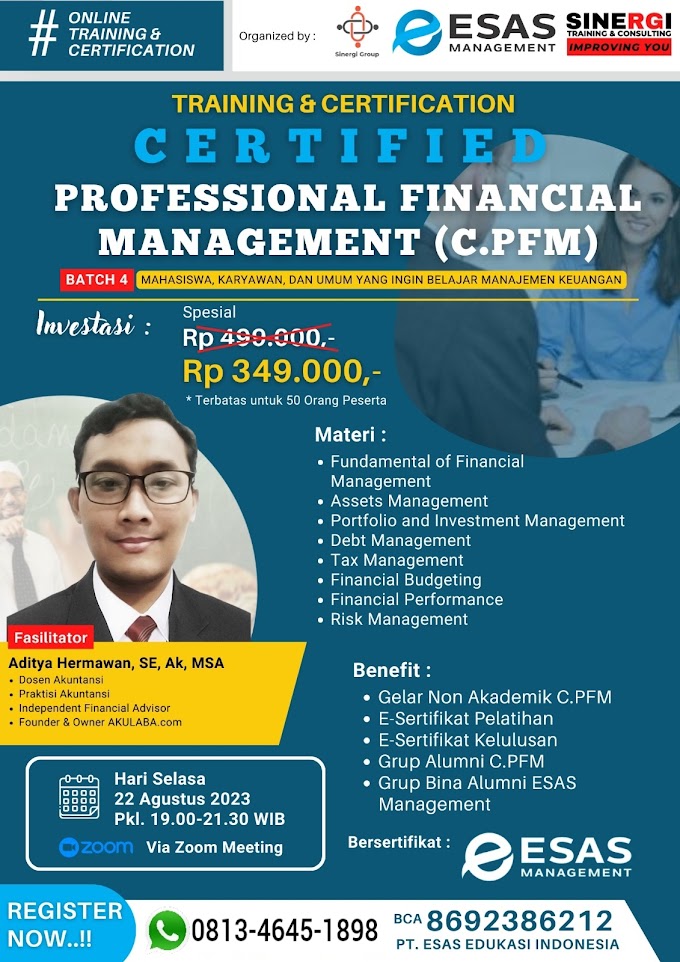 WA.0813-4645-1898 | Certified Professional Financial Management (C.PFM) 22 Agustus 2023