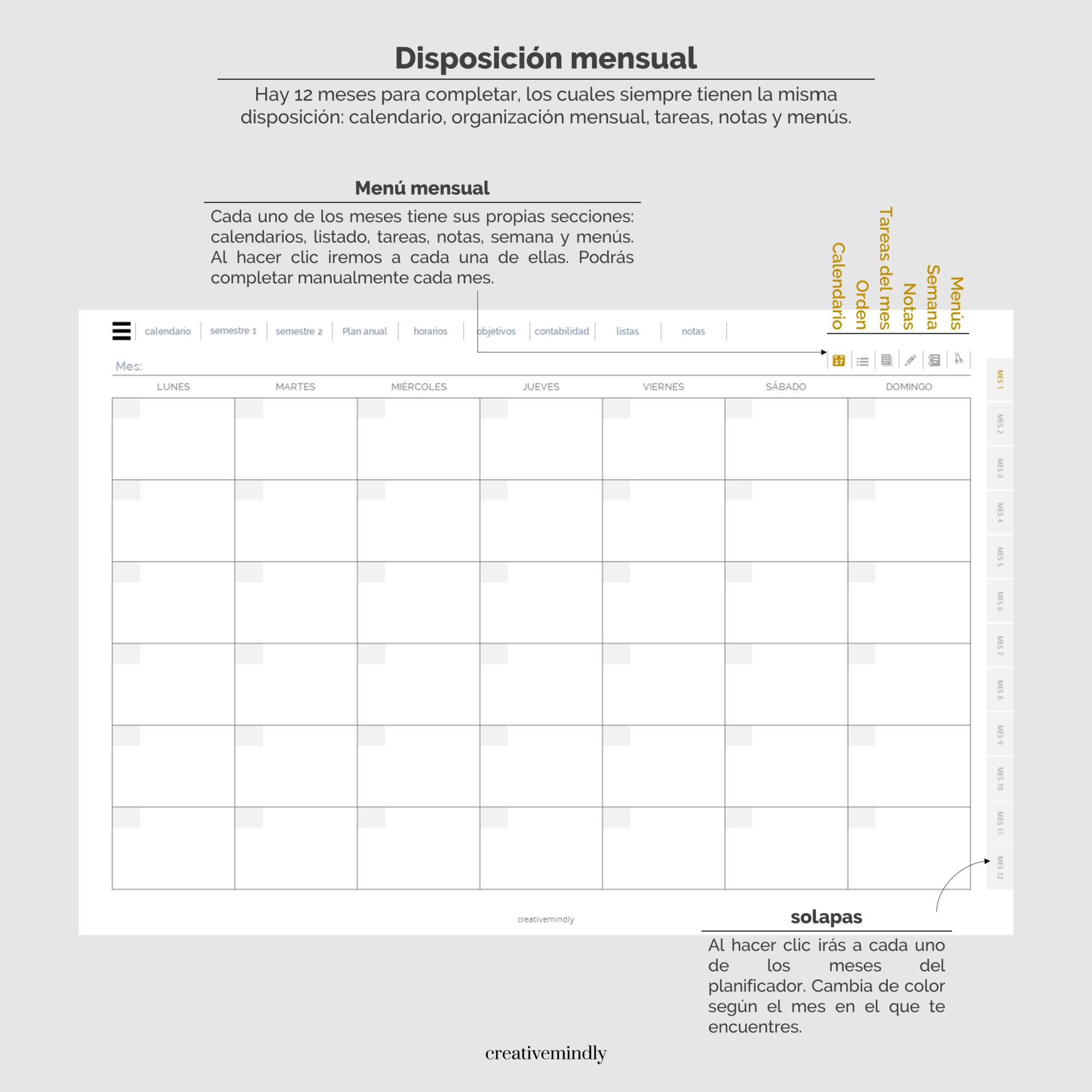 planificador digital mensual sin fechas