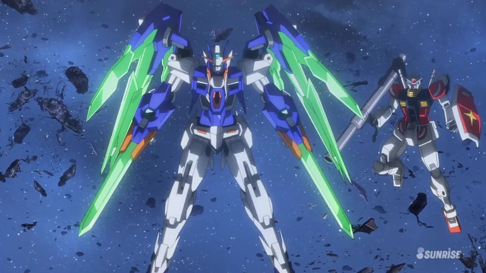 “Imagen de un Gundam 00 Diver Arc, un robot de combate futurista de la serie Gundam.”