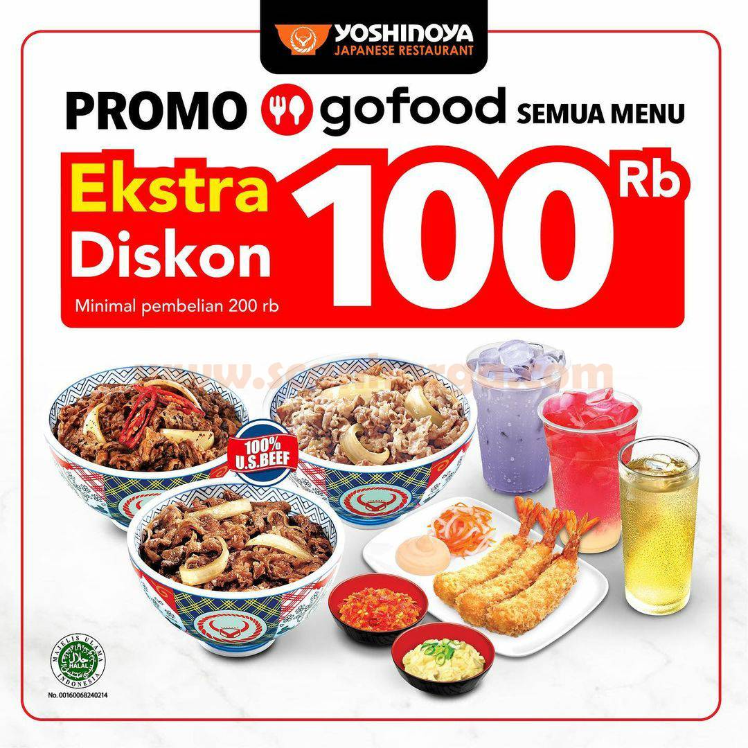 YOSHINOYA Promo GOFOOD - Extra Diskon Rp.100rb untuk Semua Menu