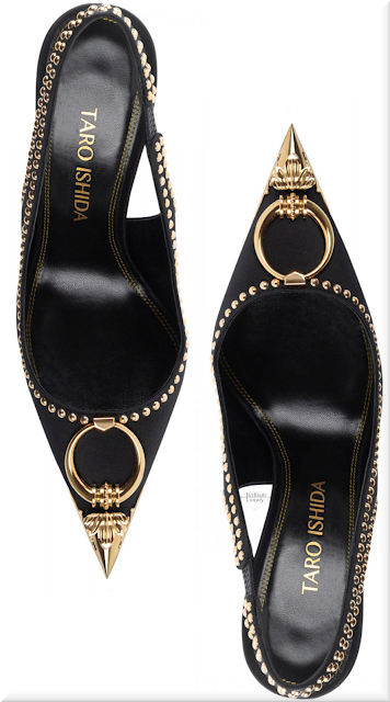 ♦Taro Ishida Rhea black Imperial satin slingback pumps #taroishida #shoes #brilliantluxury