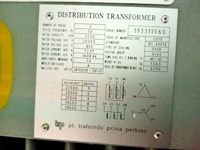 Contoh Nameplat Trafo Daya 2500 kVA
