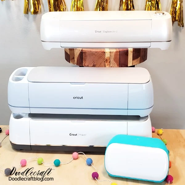 Here's the Cricut Machines:  The Cricut Joy (Cricut.com or Amazon) is the smallest machine that is great for a space and budget saving device with loads of possibilities and the card making mat--only available for Cricut Joy. Check out more on Cricut Joy on this post.  The Cricut Explore Air (Cricut.com or Amazon) is a very economical choice for a cutting machine with lots of applications. The Explore Air family is terrific for school classrooms, craft rooms and starting a Cricut business. The latest machine, the Cricut Explore Air 3 has Smart material capabilities, cuts faster and is not limited by mat size...plus more options than the 2.  The Cricut Maker (Cricut.com or Amazon) is the most versatile of the Cricut Machines and can do a wide range of things. The Cricut Maker and the Cricut Maker 3 both are phenomenal, with the newest, Cricut Maker 3 having Smart capabilities. The Cricut Maker has the Adaptive Tool feature, which allows for a variety of tools to be used and a huge variety of materials.  The Maker 3 (there is no Maker 2) is an upgraded version of the Maker, the tools are same for both machines. The Maker 3 is able to cut Smart materials without a mat! Plus, it can cut up to 12 feet in length, you are not limited by mat size! Yay!