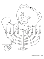 Bear lights a candle in a menorah coloring sheet