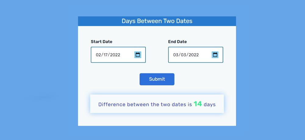 Days Between Two Dates Calculator using javascript