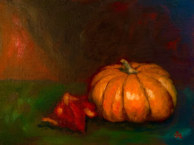 Pumpkin in Autumn, original oil painting by Anawanitia