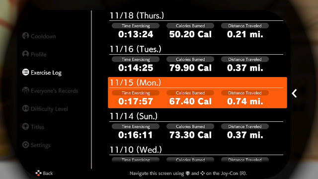 Ring Fit Adventure World Week 53 Fitness Master Lv. 304 Exercise Log