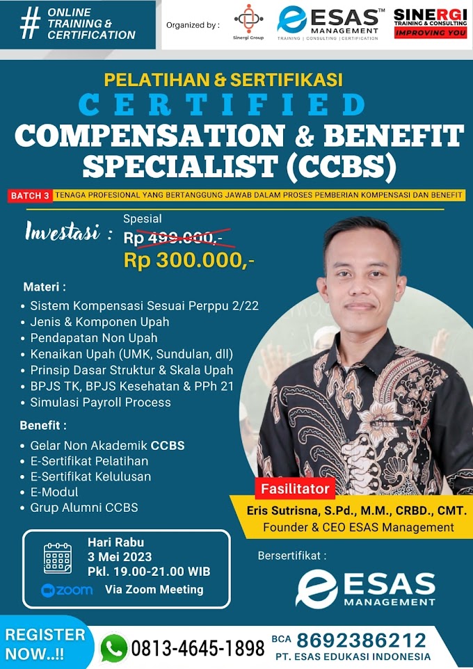 WA.0813-4645-1898 | Certified Compensation and Benefit Specialist (CCBS) 3 Mei 2023