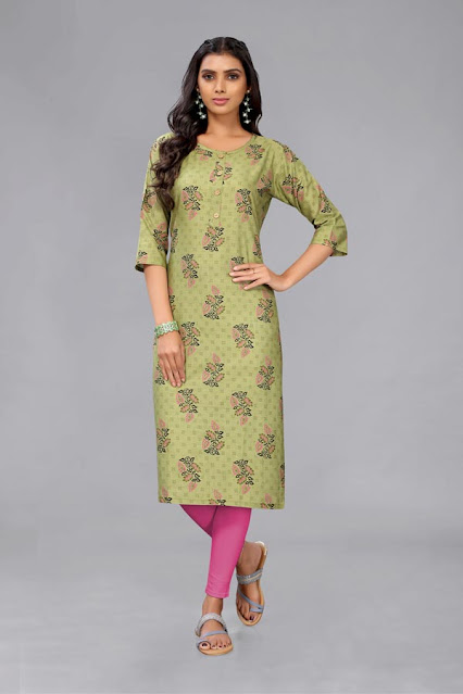Teal Green Colored Cotton Floral Print Kurti