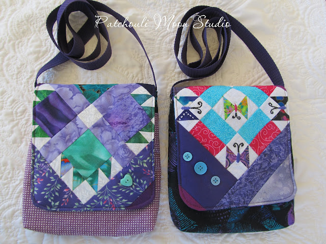 2 purses with different flaps: both pieced, but one with butterflies