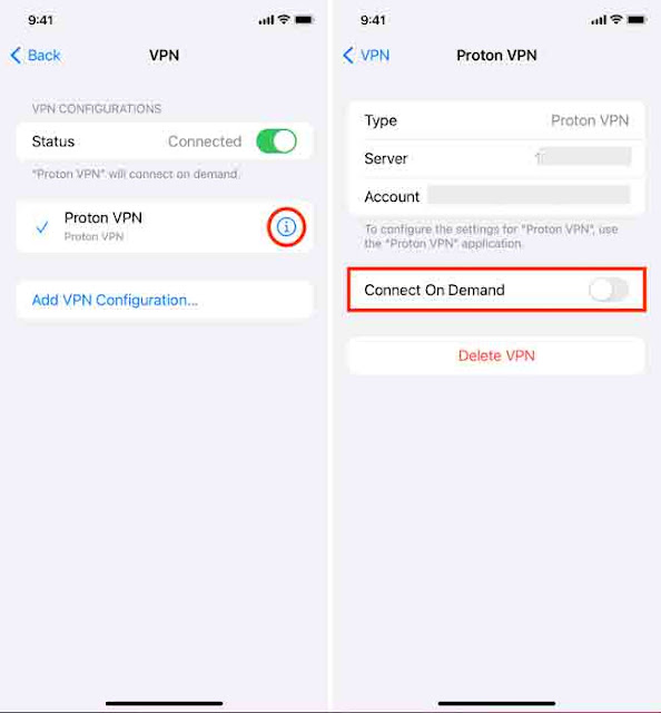 قم بإيقاف تشغيل الاتصال عند الطلب لشبكة VPN على iPhone