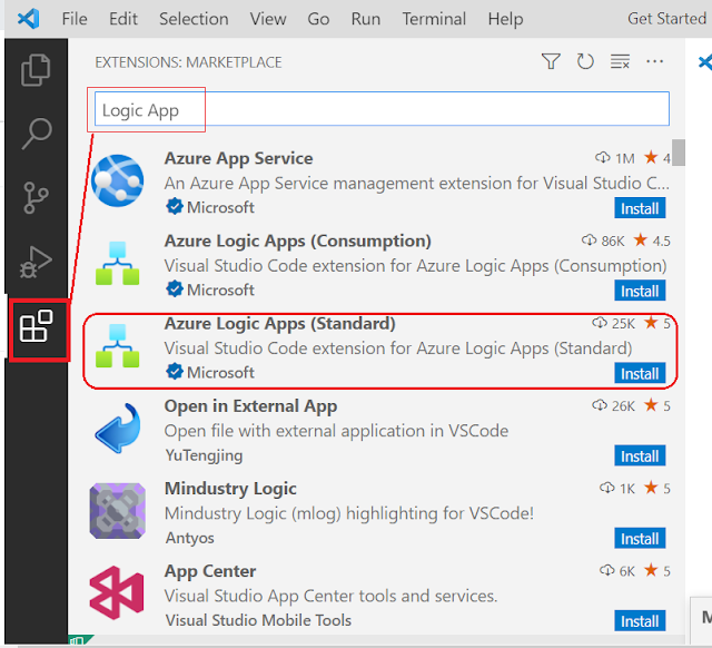 Add logic App standard extension in Visual Studio Code