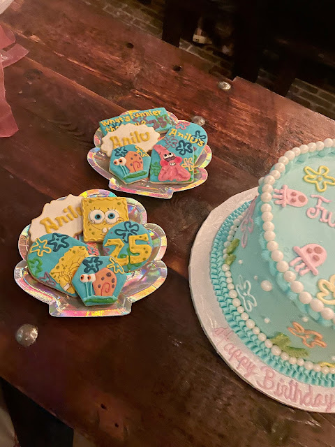 What's Funnier Than 24? 25th Birthday Bash! 25 birthday theme, 25 birthday cookies ideas, Sponge bob birthday cookies, cookie decorating ideas for spongebob 25 birthday, sponge bob 25 birthday party decor, sponge bobo treats